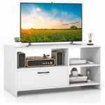 Meuble tv, Meuble Télé avec Tiroir et 3 Compartiments, Meuble pour tv jusqu'à 50 Pouces pour Salon, Chambre, Salle, Blanc, 104,5 x 51,5 x 52 cm