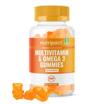 Multivitamin & Omega 3 Gummies for Kids & Adults - Vitamin C, A, B, D & Vitamin E - with DHA & EPA - 30 Chewable Multivitamins & Omega 3 Supplement - Orange Flavoured - nutripact