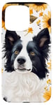 Coque pour iPhone 15 Pro Max White Border Collie Chien Tournesols Motif Art