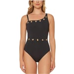 B/H Maillot de Bain Robe Femme Ventre Grande,Maillot de Bain Une pièce Bikini Dos Ouvert, Boucle en métal de Couleur Unie-Noir_X-Large, Bikini Set Push Up Maillots