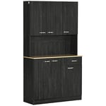 HOMCOM Buffet de Cuisine Armoire de Cuisine contemporaine Multi-rangements 6 Portes 1 tiroir + Grand Plateau dim. 101L x 39l x 180H cm en Bois Noir