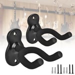 MuzcYM Lot de 2 crochets muraux en métal noir pour guitare acoustique, électrique, basse, ukulélé, banjo, mandoline