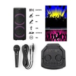 SONO ENCEINTE PORTABLE 200W SUR BATTERIE /SD/USB/BT/MP3 + TWS LEDS RGB et entrée MICRO KARAOKE + MICRO DYNAMQUE PRO