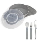 Twistshake Set De Vaisselle Bébé Mini + Couverts| Assiette Ventouse + Set De Table (31x17cm) + Couverts En Acier Inoxydable 12m+ | Sans BPA | Assiette D'apprentissage De L'alimentation | Gris