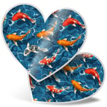 2 x Heart Stickers 15 cm - Beautiful Koi Carp Fish Sea Creatures #8382