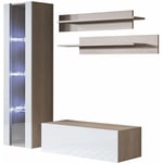 Ensemble de Meubles tv Mur de Rangement Meuble salon Suspendu avec led Modèle Luke 2E Sonoma mat et Blanc brillante