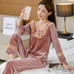 M-2XL Loose Long Sleeve Top And Trouser Pants Pajama Set Sleepwear For Women NEW