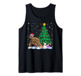 Funny Tortoise Xmas Tree Lights Reindeer Hat Christmas Tank Top