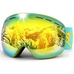 Trusiel Lunette de Ski, Masque Ski Sphériques avec Anti-UV, Anti-Buée, Coupe-Vent, Lunettes de Snowboard OTG Ajustables, Compatible avec Casque pour Ski Snowboard Autres Sports Hiver (Vert (VLT 14%))