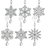 Silver Snowflake Ornaments - 6 Inches Acrylic Crystal Glitter Set