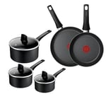 Tefal Titanium Stone, Set 5 pcs, Saucepans 16/18/20 cm + Lids, Frying Pans 24/28cm, High-Performance Non-Stick Coating, Metal Spatula Safe, All Hobs Including Induction, E105S545