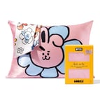 BT21 x Kitsch Satin Pillowcase with Zipper Closure, Softer Than Mulberry Silk Pillow Cases Standard Size 1 Pack, Smooth Cooling Pillow Covers Queen for Hair, Skin Health & Beauty Sleep, 19x26 in Cooky