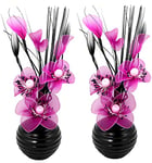 Flourish Paire de Fleurs artificielles Roses avec Vase Noir, décoratif, Accessoires et décoration pour Salle de Bain, Chambre à Coucher ou Cuisine ou étagère 32 cm