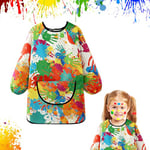 Cragmut Tablier Peinture Enfant 5-8 Ans, Blouse Peinture Enfant Tablier Enfant Imperméable avec Manches et Grande Poche Tablier Peinture pour Art Peinture Cuisine