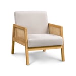 Fauteuil de Salon en Bois et en Tissu Chaise de Rotin Relax avec Coussins Rembourrés pour Salon Chambre Vérandas Beige - Yaheetech