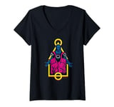 Womens Squid Game Playing Field Shape Front Man & Masked Men V-Neck T-Shirt