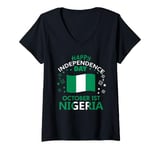 Womens Nigeria 64th Independence Day Nigerian Pride Nigeria Flag V-Neck T-Shirt