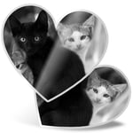 2 x Heart Stickers 15 cm - BW - Cute Kittens Black Tabby Ginger Cat #43908