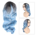 Gradient Blue Wig Heat Resistant Middle Part Long Wavy Curly Wig Synthetic W SDS