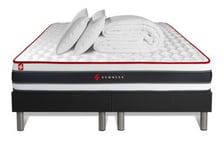 Pack sommier tapissier matelas  Ressorts ensachés et mémoire de forme avec couette et orei