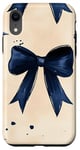 Coque pour iPhone XR Nœud en ruban noir esthétique ethnique bleu aquarelle sur beige