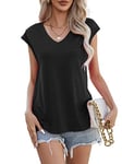 Famulily Women's Summer Sleeveless Vests Tops V Neck Cap Sleeve Side Split Tshirt Tank Tops Blouse Black S