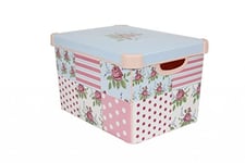 Curver 212966 22 Litre Large Plastic Stockholm Deco Patchwork Storage Box, Pink