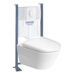 Pack wc suspendu sans bride Duravit D-Neo + bâti support grohe Rapid sl Projet + abattant + plaque blanc