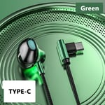 OLAF Écouteurs Filaires Écouteurs Intra-Auriculaires 3,5 mm / Type-C Coude a 90 Degrés Écouteurs Avec Micro Casque Gamer Sports Pour Téléphones Mobiles-Vert-Type C