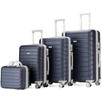 PROVITERA Lot de 4 valises rigides en ABS avec Trousse de beauté, Valise avec poignée télescopique et Roues Easy Roll, Chariot avec Cadenas et Serrure à Code, Bagage à Main Design Moderne, Bleu, 50 x