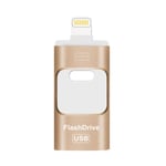 Flashminne, 3 i 1 USB 3.0 Minnestick, Fotominne Extern Lagring Tummeminne För Iphone Ipad Android Dator 64gb-guld Gold 128GB