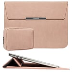 TOWOOZ Housse Macbook Air 13, Housse Ordinateur Portable 13-13.3 Pouces Faux Cuir Compatible avec 13-14 Pouces MacBook Air/Pro 2018-2021/Dell XPS 13/Surface Pro X, avec Pochette (Rose Clair)