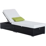 Bain de soleil transat grand confort 195L x 68l x 31H cm dossier inclinable multi-positions matelas épaisseur 10 cm crème résine tressée 4 fils noir