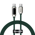 Baseus USB-C Kabel med Display, 100W, 1m - Grønn