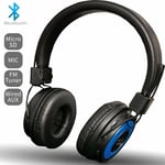 Wireless or Wired Bluetooth 5.0 Headphones On Ear, Micro SD FM and Mic Blue