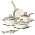 JUST PERFECTO Induktionskokkärl - set kastruller med glaslock - kastrull med helt eld - non-stick stekpanna Beige