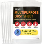 ARVO 6 Pack Extra Large Plastic Dust Sheets for Decorating - 3.6m x 2.7m 12ft X