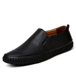 Mens 2019 shoes Mens Loafer Leather Casual Shoes For Men Driving Loafer Slip On Elastic  Band Genuine Leather Sewing Thread Lightweight Anti Slip Flat Chic Classic (Color : Black, Size : 11 UK)