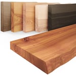 LAMO Manufaktur Étagère murale en bois massif, bord irrégulier, étagère flottante PURE, Foncé 90cm, LW-01-A-004-90