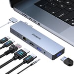 USB C HUB Adapter for Macbook Pro/Air 2023 M1 M2 with 4K HDMI+2USB 3.0+USB C+Ethernet+Audio+100W PD Port Mac Macbook Dongle Adapter Accessories