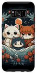 Coque pour Galaxy S8 mignon anime chat portrait de famille avec couronne, lune, fleurs