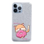 coque Iphone 13 PRO paillettes argent chat donut personnalisee