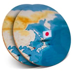 2 x Coasters - Japan World Map Flag  #45439