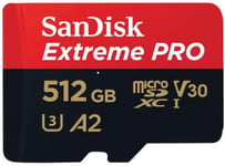 SanDisk Extreme PRO microSDXC - 512GB + SD Adapter + 2 år RescuePRO Deluxe / 200MB/s / Class 10 (Fyndvara - Klass 1)