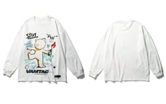 HSDFKD Graffiti Print Long Sleeve Tshirts Streetwear Hip Hop Cotton Loose Tees Shirts Mens Tops,White,Xl