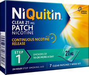 NiQuitin 21 mg Nicotine Patch - Step 1 - Stop Smoking Aid Therapy - 7 Clear Patches for 1 Weeks Treatment - 24h Craving Control - Invisible Nicotine Patches, 7 Count