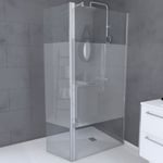 Pack Paroi de Douche et Volet Pivotant 90+40x200 cm - Bande Dépolie - Barre de Fixation Chrome