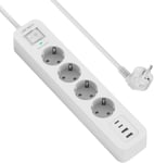 Multipr Usb C,4 Pr S Avec 4 Ports Usb Chargeur De Voyage, Parasurtenseur Multipr Electrique(3680W 16A) Parafoudre Et Surtension Avec Interrupteur Cable 2M Pour Smartphone Tablette- Blanc