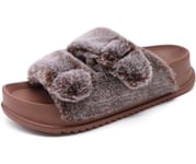 KuaiLu Chaussons Femme Confortable Bout Ouvert Fourrure Pantoufles Avec Orthopédique Voûte Soutien Peluche Maison Claquette Sandales Léger Antidérapante Intérieur/Extérieur Taille 38.5 Marron