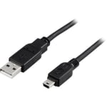 Deltaco USB 2.0 Cable A/mini B, 3m USB-kabel USB A Mini-USB B Sort